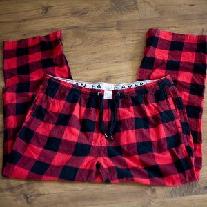 American Eagle plaid buffalo flannel pajama pants pj red black EUC XL po…